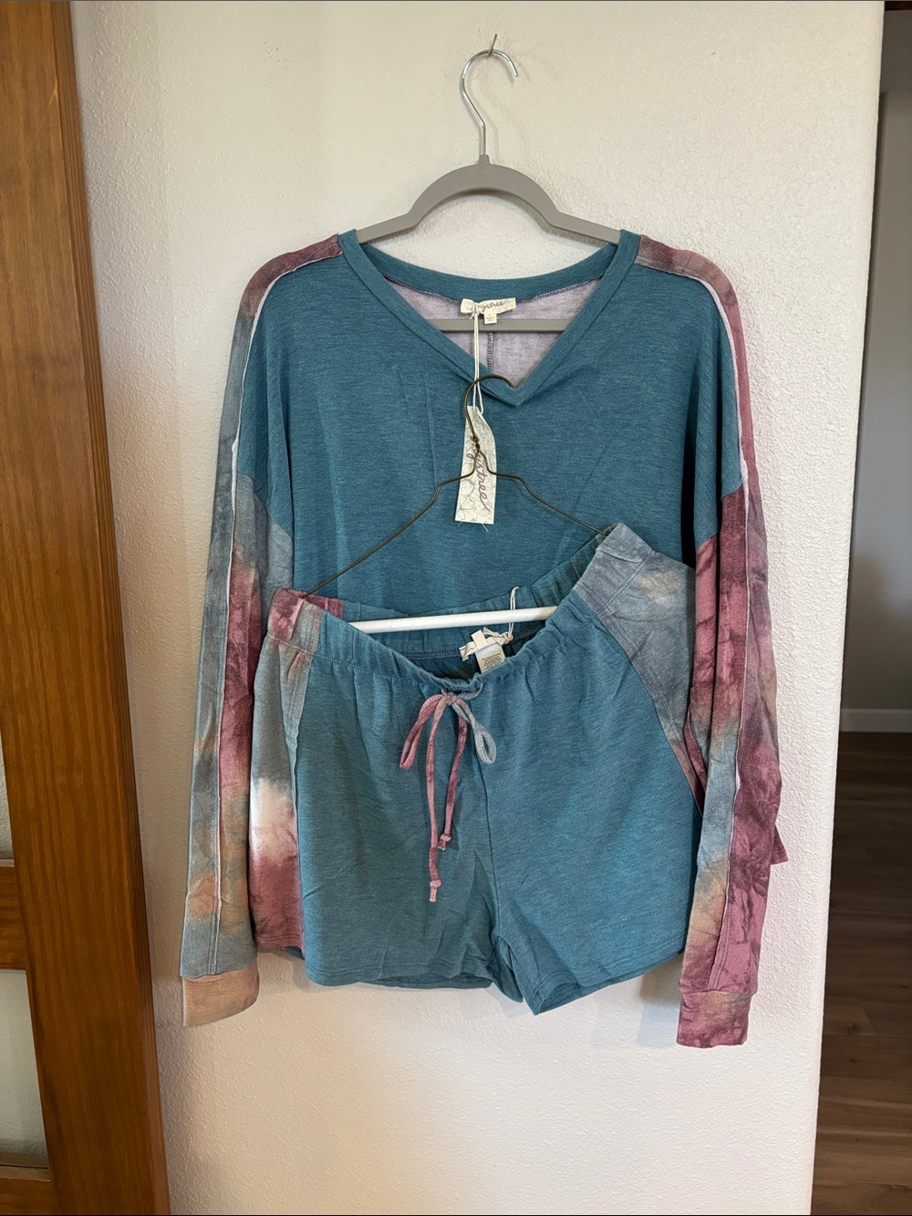 Mystree Teal Lounge Set with Pink Tie-Dye Sleeves